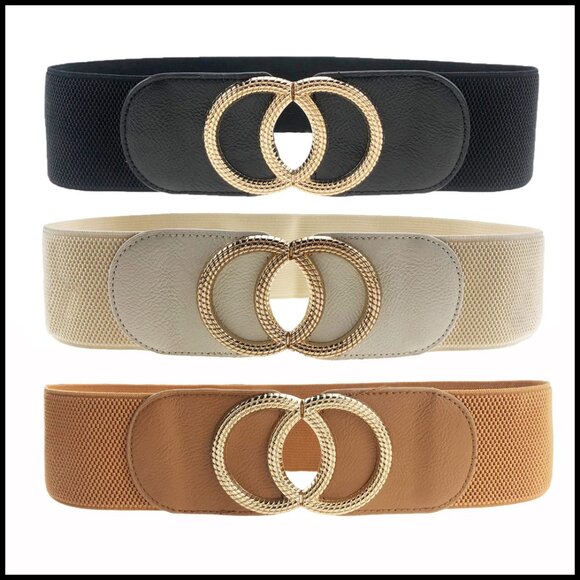 Vintage Wide Elastic Waist Belt 3 Pack Stretch Retro Chic Formal Casual Wear